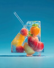 Vibrant and Refreshing Fruit Display in a Glass with Colorful Slices and Juicy Oranges and Apples for Healthy Summer Beverage Photography