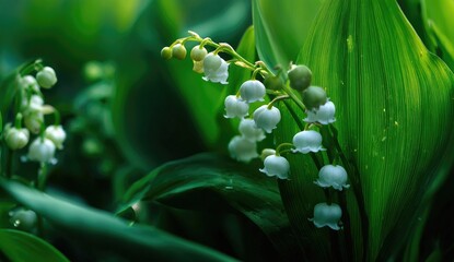 Delicate white lilies amongst lush green foliage