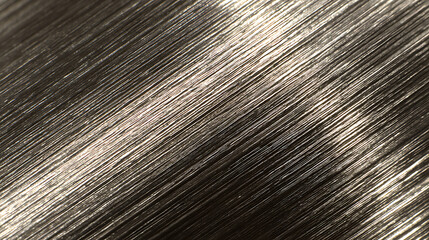 Obraz premium Extreme close-up abstract texture of a dark, metallic surface heavily scored with fine diagonal lines, resembling brushed steel or carbon fiber material.