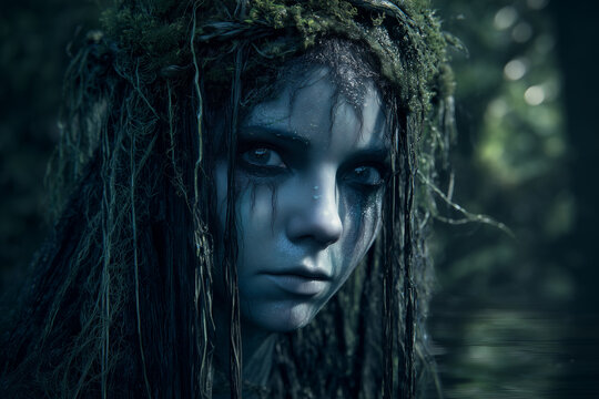 Fantasy portrait of a beautiful pale dryad or slavic rusalka