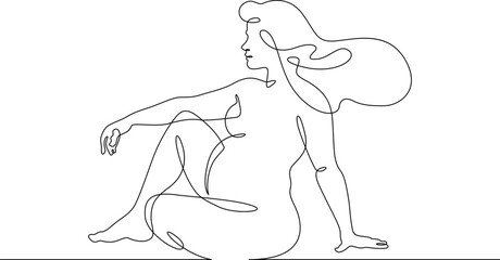Continuous one line drawing Beautiful pregnant woman. Woman with belly. Pregnancy. Line art.One continuous line isolated illustration.Not AI.