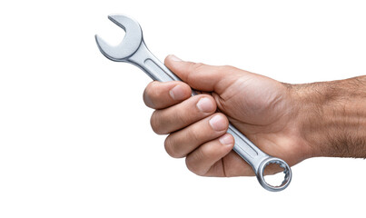 Hand Holding Wrench: A close-up shot of a human hand firmly gripping a silver wrench, symbolizing craftsmanship and the power of skilled labor.