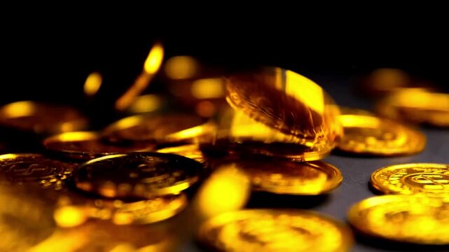 Collection of one ounce gold coins background and business or finance saving money gambling savings precious fortune