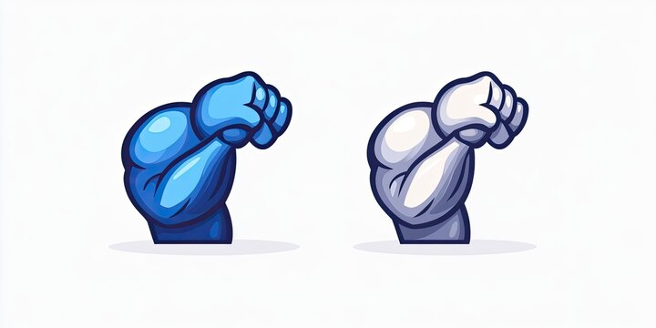 Two cartoon muscular arms, one blue, one gray,  with flexed biceps