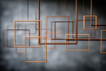 Suspended square frames, varying tones, smoky backdrop