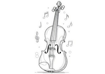 Fototapeta premium Elegant Outline of a Violin with Musical Notes Floating Around in a Creative Illustration