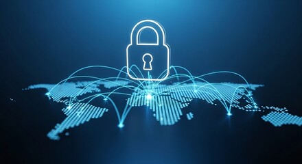 Digital Padlock Securing Global Connections World Map