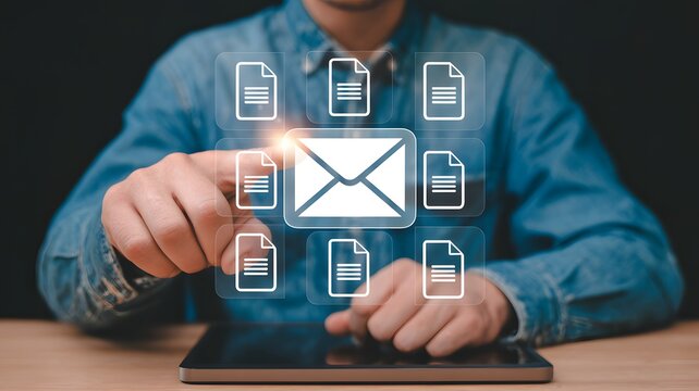 Email marketing concept. Sending or receiving email marketing. Direct selling projects in business list of customers who want to send by email. digital newsletter to customer.