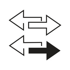 Symbol of interaction and exchange. Double arrow. Opposite direction. Exchange sign. Silhouette symbol on white space. Solid pictogram.