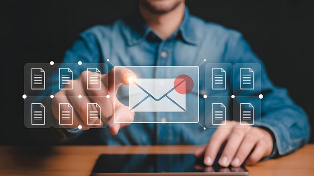 Email marketing concept. Sending or receiving email marketing. Direct selling projects in business list of customers who want to send by email. digital newsletter to customer.