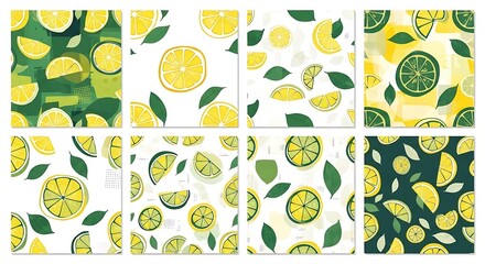 Seamless Patterns of Fresh Lemons and Limes with Green Leaves.