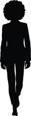 Confident Afro Haired Figure in Business Suit Walking Silhouette