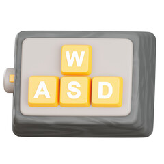 Isometric 3D Render of WASD Keys on Digital Keyboard on Transparent Background