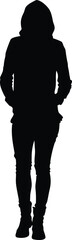 Full Body Black Silhouette of Person in Hooded Jacket Standing with Hands on Hips Vector Graphic