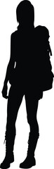 Outdoor Adventure Woman with Backpack Black Silhouette Vector Graphic
