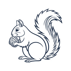 A charming line drawing of a squirrel holding a nut with its paws