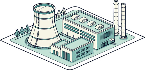 Naklejka premium Cartoon concept of nuclear power plant diagram, isolated and easy to understand.