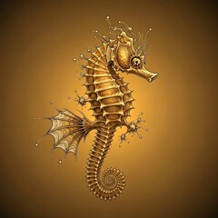 Obraz premium Golden Steampunk Seahorse Illustration.