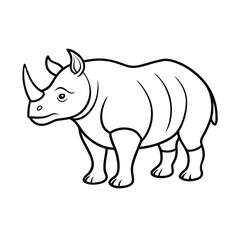 A simple line drawing of a rhinoceros standing sideways