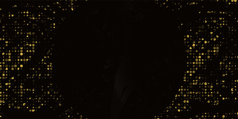 Abstract golden glittering halftone background. Luxurious glowing dots circle. Festive round frame for graphic design. Retro background. Vector illustration. EPS 10.