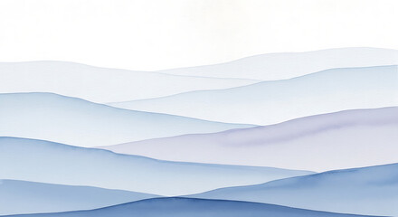 Fototapeta premium Serene Blue Watercolor Mountains Abstract Background Elegant Gradient Waves Landscape Art