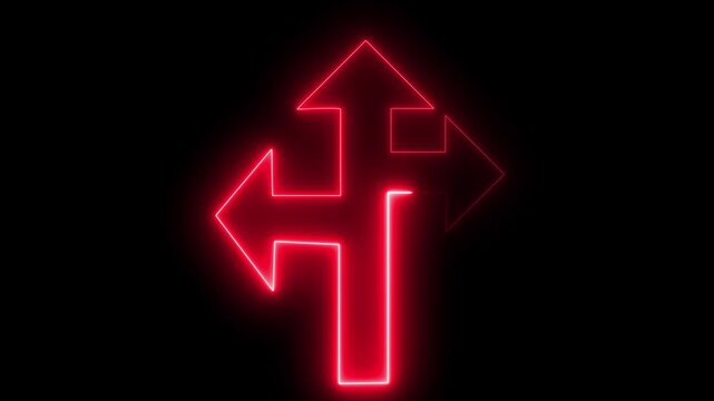 3d Three-way direction arrow sign animation. road direction, moving arrow three arrow direction on background animation.......