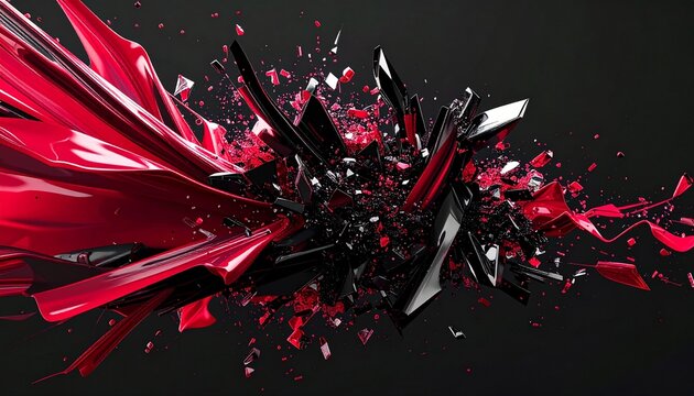 Flowing red and black paint strokes exploding in radiant abstraction