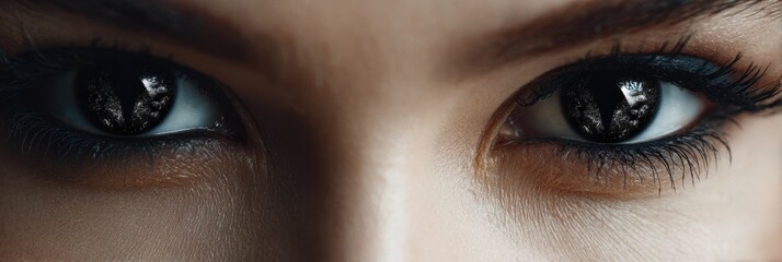 Obraz premium Mesmerizing Gaze: Close-Up of Enigmatic Black Alien Vampire Eyes in a Haunting Portrait of a Woman