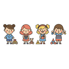 Cartoon Vector Illustration of Children Playing Outdoors in the Park