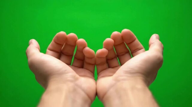 Open hands reaching out for support or opportunity against a vibrant green screen background, perfect for motion graphics.