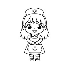 Cute girl nurse uniform hat outline illustration