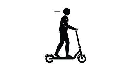 A person riding an electric scooter depicted in stark black silhouette © nhpvect02