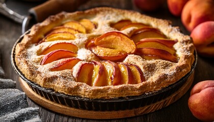 Rustic Homemade Peach Pie Close Up