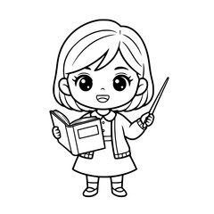 Cute girl teacher book ruler outline illustration