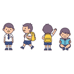 Cartoon Vector of a Teenager Boy Studying with Books at Desk