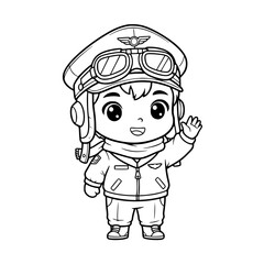 Cute child pilot aviator helmet airplane circle icons outline illustration