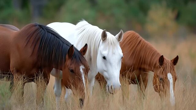 female painter capturing horses grazing in meadow soft neighing gentle breeze rural calm authenticity three quarter wide angle cinematic color correction gentle backlight clean