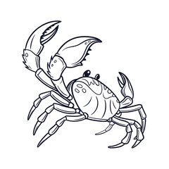 Detailed line drawing of a crab with raised claws on a white background