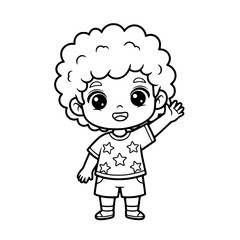 Obraz premium Cute boy waving hand outline illustration