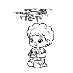 Cute boy playing drone outline illustration