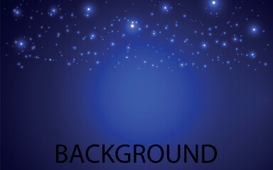 An abstract background with a dark blue gradient, scattered with numerous small points of light resembling stars.