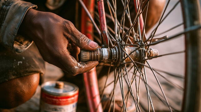 A man is fixing a bicycle