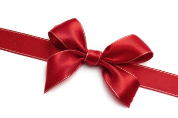 Fototapeta premium Festive Red Satin Bow Adorning Corner for Christmas Gift Wrapping Decoration