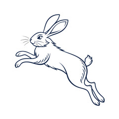 Dynamic line drawing of a hare leaping through the air with speed and grace