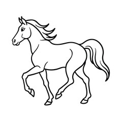 Elegant line drawing of a horse in motion with flowing mane and tail