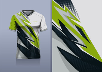 T-shirt mockup with abstract flash lines sport jersey design for football, soccer, racing, esports, running, in white green color