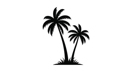 Two tropical palm trees against a white background silhouette