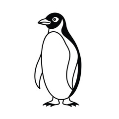 Simple black and white illustration of an emperor penguin standing upright