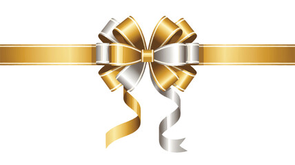 A detailed illustration of a decorative bow made from gold and silver ribbons against a white background (2)_traced