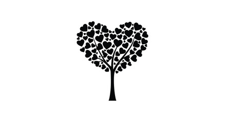 A heart shaped tree composed of smaller hearts distinctive silhouette
